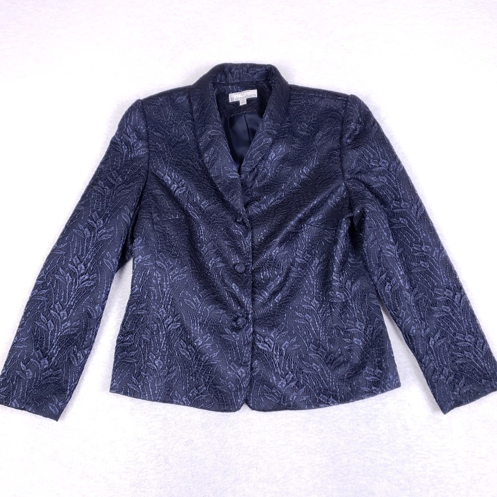 Travis Ayers Dressbarn Jacquard Blazer Size 16 Navy Textured Button Front Elegan